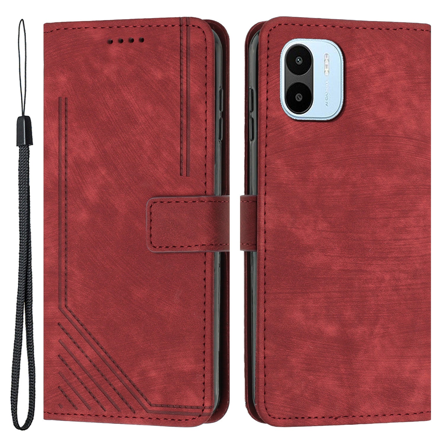 For Xiaomi Redmi A1 4G / A2 4G Skin-touch Leather Phone Case Lines Imprinted Stand Phone Wallet Cover