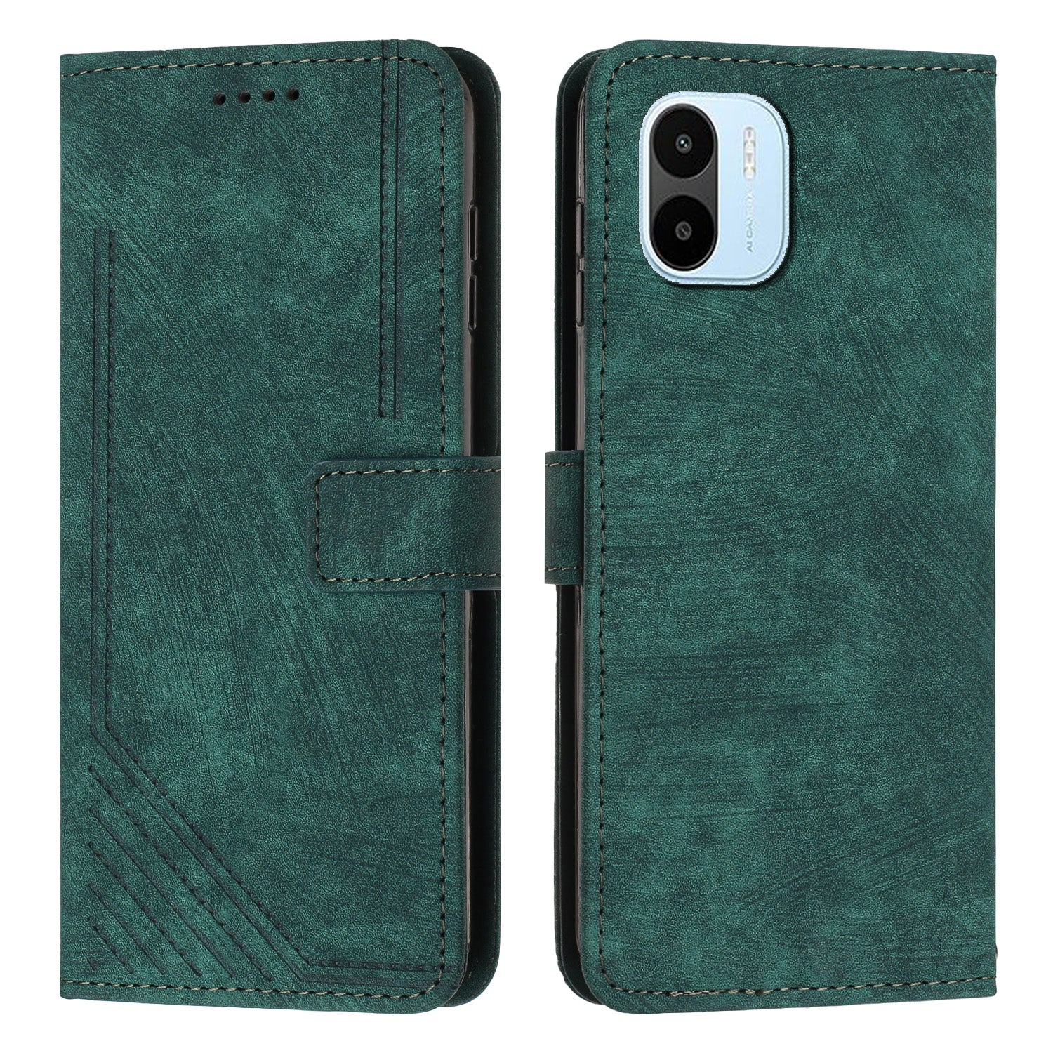 For Xiaomi Redmi A1 4G / A2 4G Skin-touch Leather Phone Case Lines Imprinted Stand Phone Wallet Cover