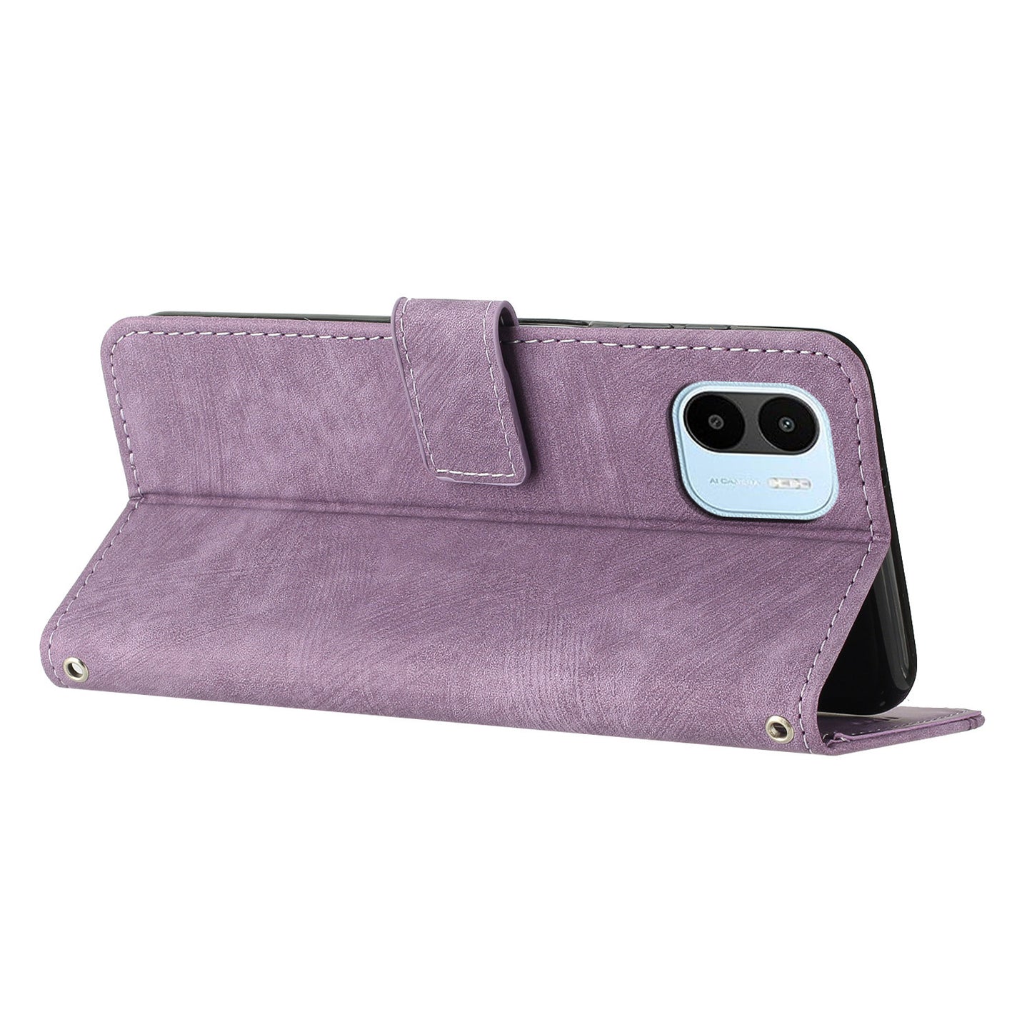 For Xiaomi Redmi A1 4G / A2 4G Skin-touch Leather Phone Case Lines Imprinted Stand Phone Wallet Cover