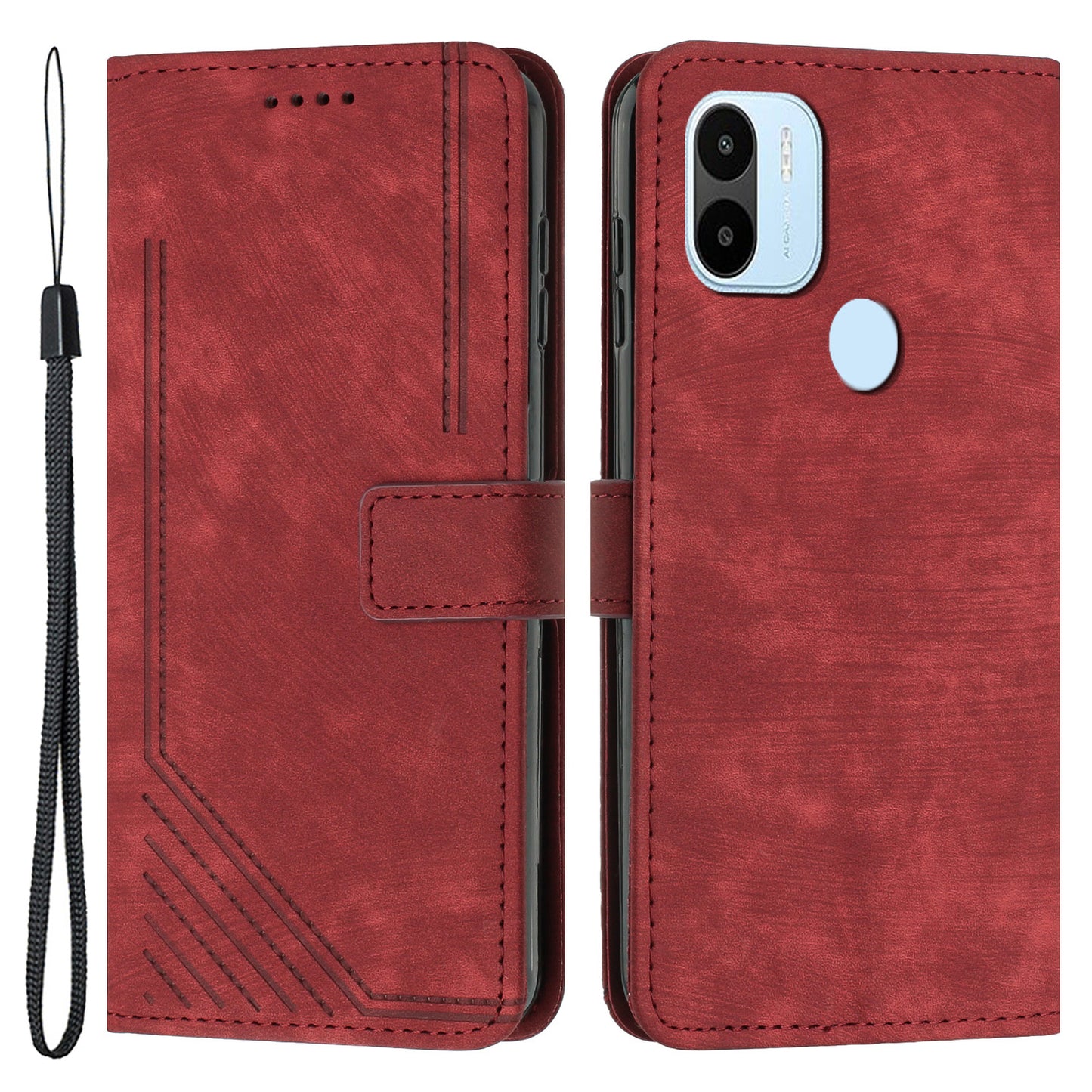 For Xiaomi Redmi A1+ 4G / A2+ 4G / Poco C50 4G Drop-proof Lines Imprint Phone Case Leather Wallet Stand Cover