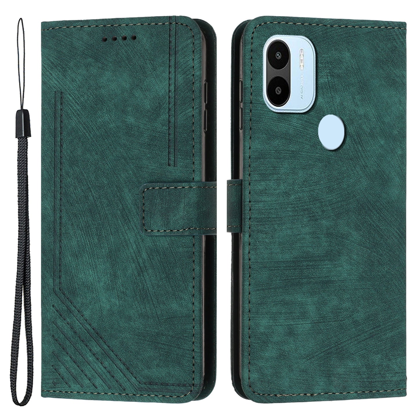 For Xiaomi Redmi A1+ 4G / A2+ 4G / Poco C50 4G Drop-proof Lines Imprint Phone Case Leather Wallet Stand Cover