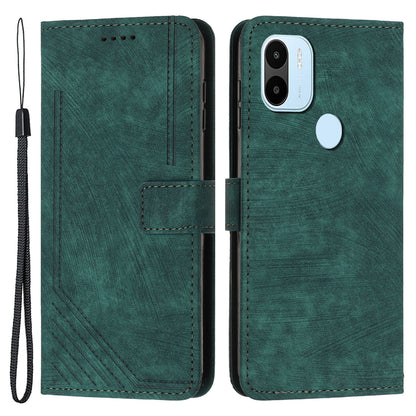 For Xiaomi Redmi A1+ 4G / A2+ 4G / Poco C50 4G Drop-proof Lines Imprint Phone Case Leather Wallet Stand Cover