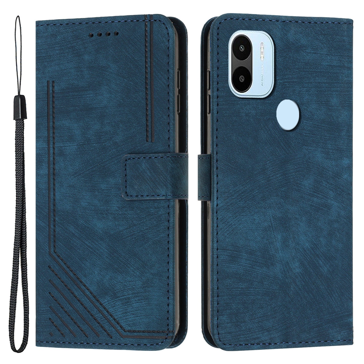 For Xiaomi Redmi A1+ 4G / A2+ 4G / Poco C50 4G Drop-proof Lines Imprint Phone Case Leather Wallet Stand Cover