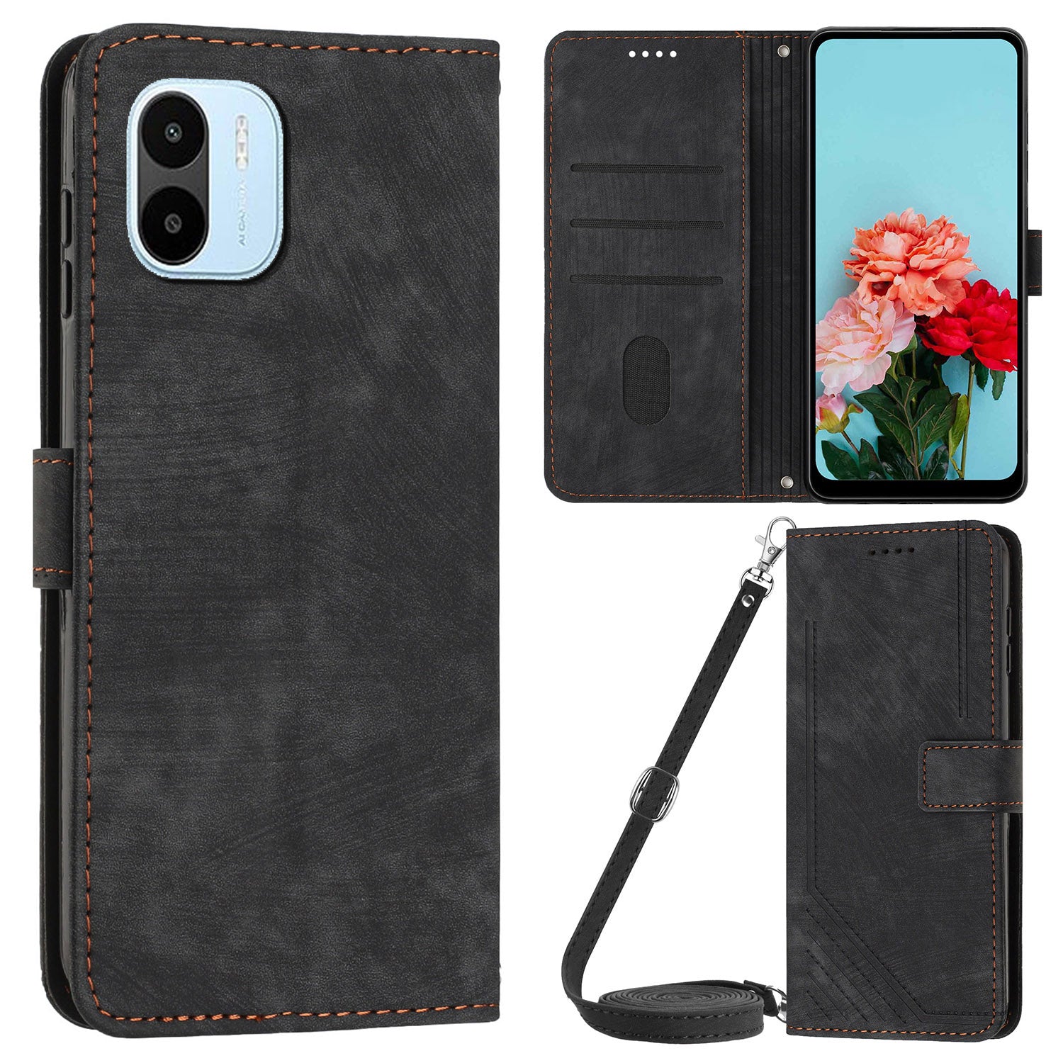 For Xiaomi Redmi A1 4G / A2 4G PU Leather Wallet Case Lines Imprinted Magnetic Closure Stand Phone Cover