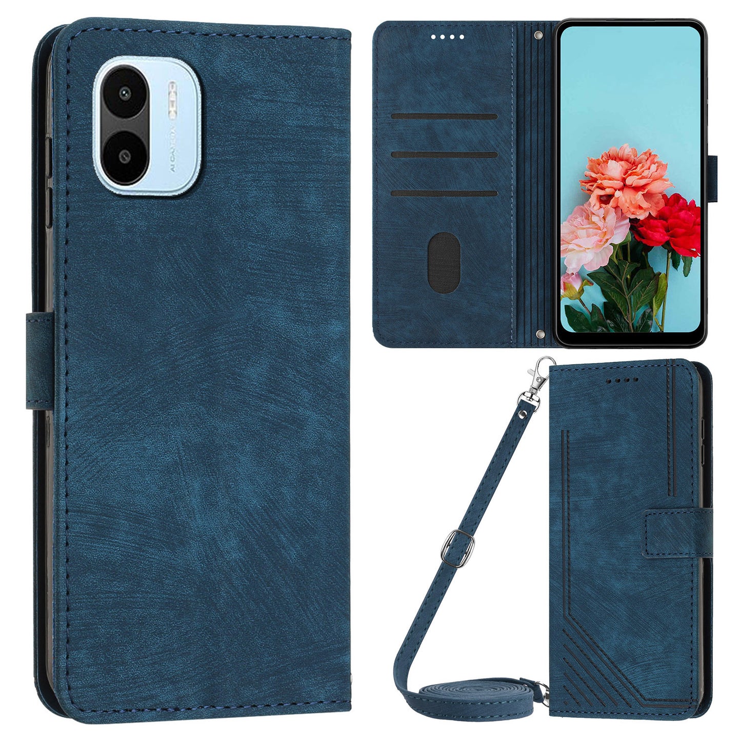 For Xiaomi Redmi A1 4G / A2 4G PU Leather Wallet Case Lines Imprinted Magnetic Closure Stand Phone Cover