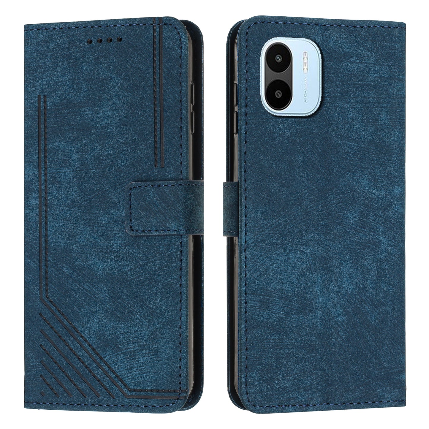 For Xiaomi Redmi A1 4G / A2 4G PU Leather Wallet Case Lines Imprinted Magnetic Closure Stand Phone Cover