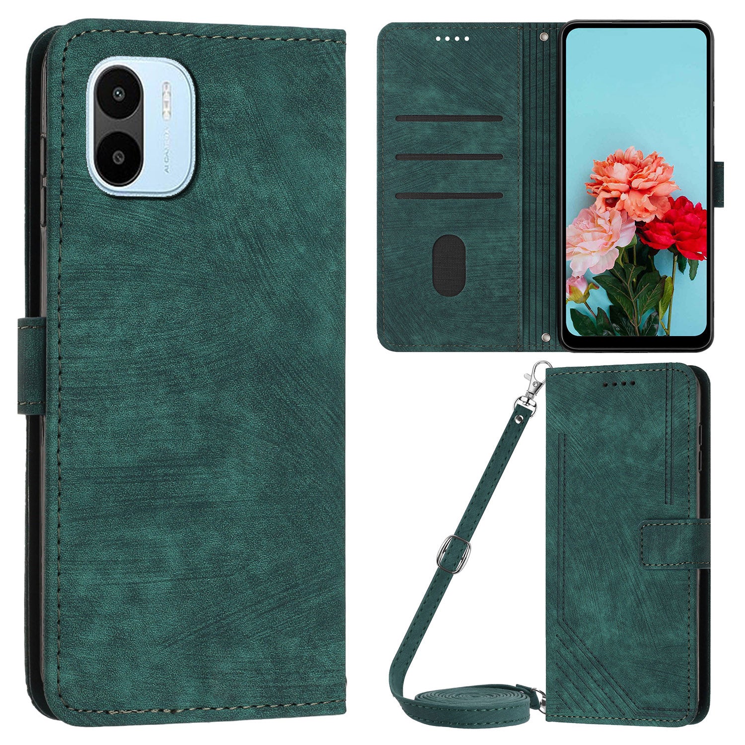 For Xiaomi Redmi A1 4G / A2 4G PU Leather Wallet Case Lines Imprinted Magnetic Closure Stand Phone Cover