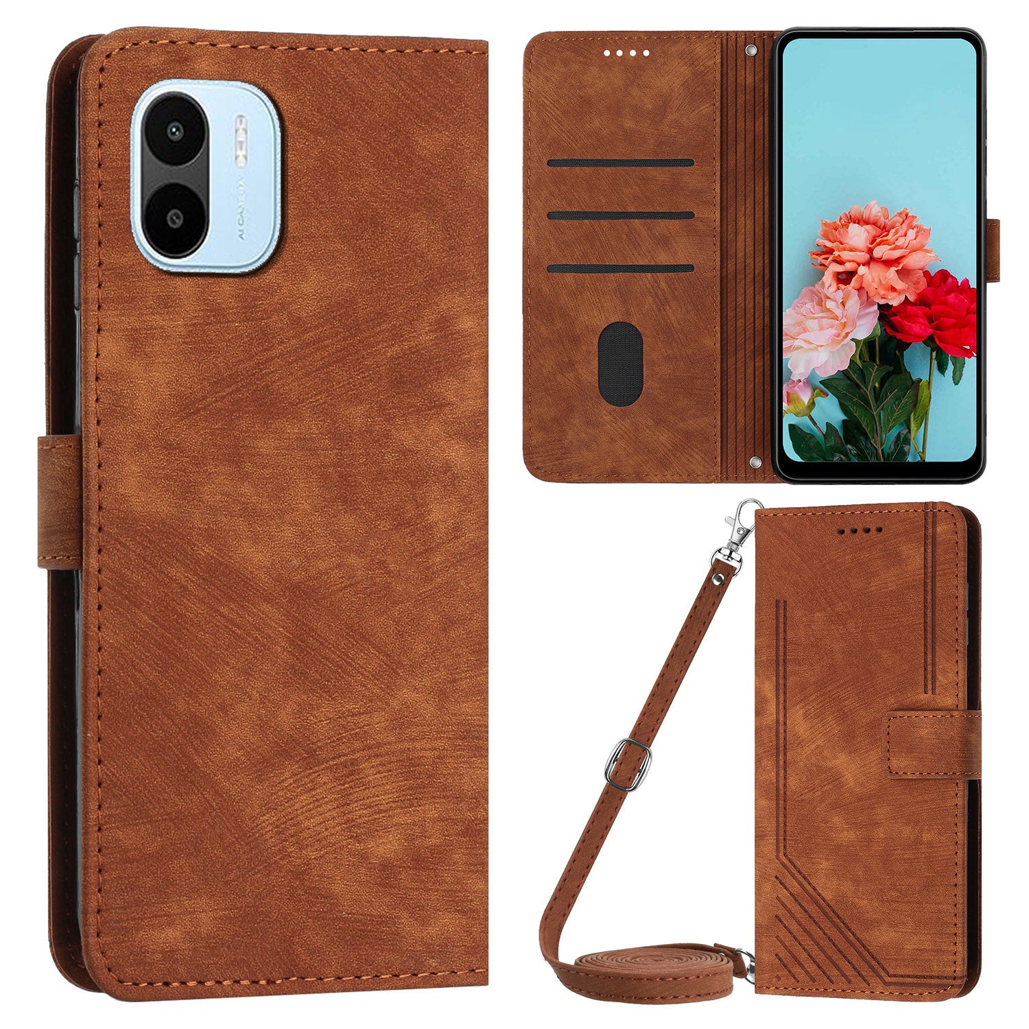 For Xiaomi Redmi A1 4G / A2 4G PU Leather Wallet Case Lines Imprinted Magnetic Closure Stand Phone Cover