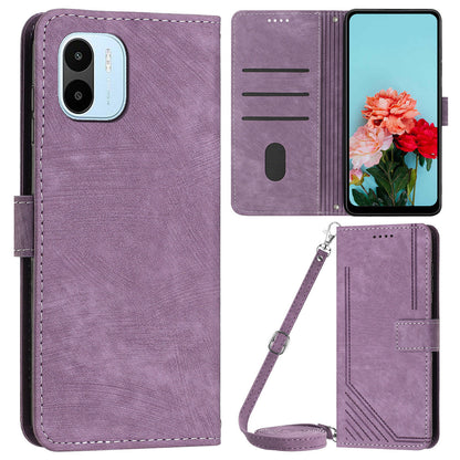 For Xiaomi Redmi A1 4G / A2 4G PU Leather Wallet Case Lines Imprinted Magnetic Closure Stand Phone Cover