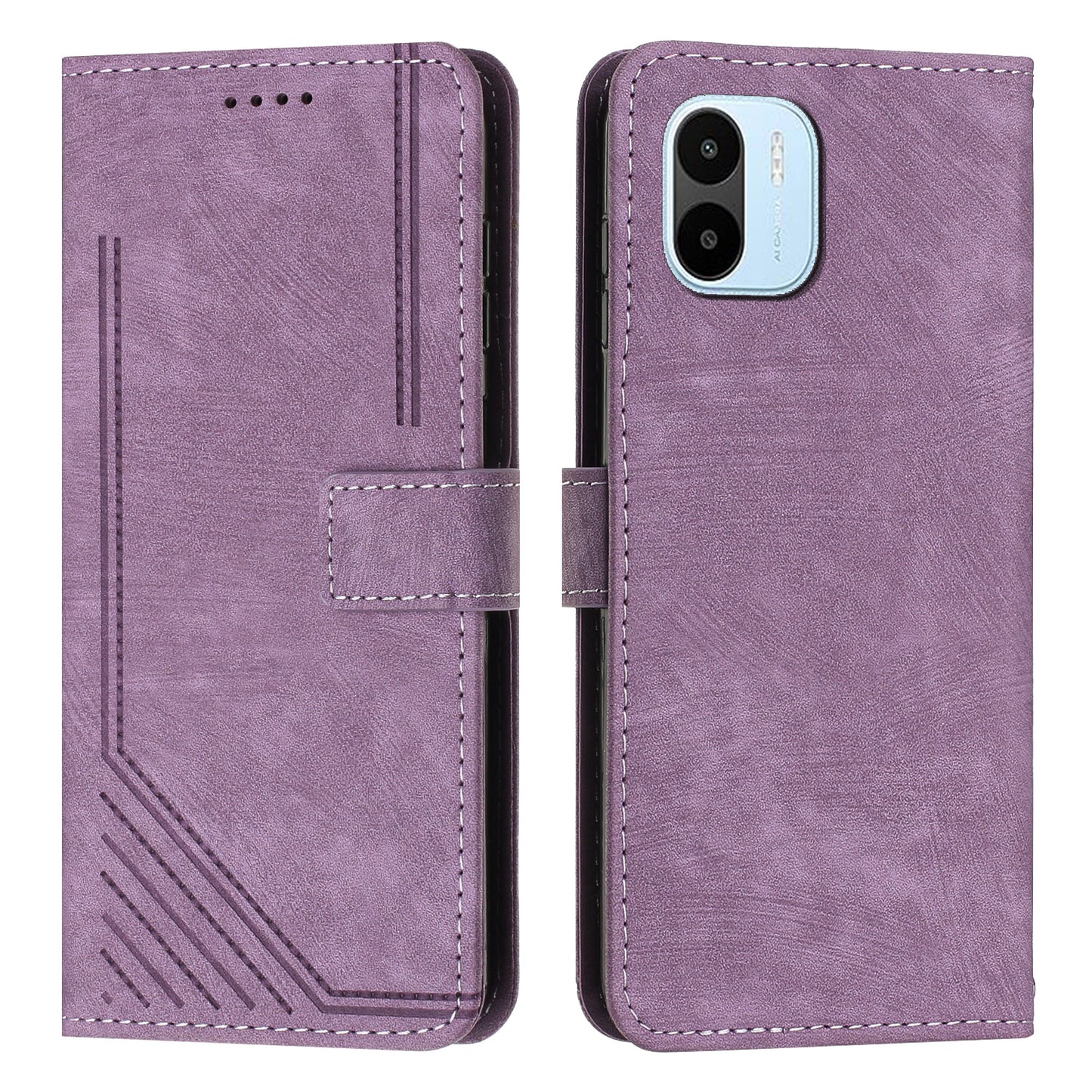 For Xiaomi Redmi A1 4G / A2 4G PU Leather Wallet Case Lines Imprinted Magnetic Closure Stand Phone Cover