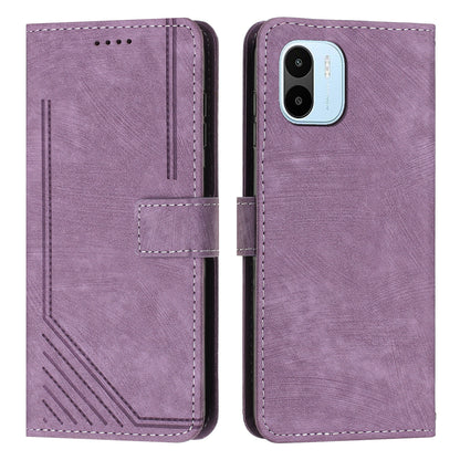 For Xiaomi Redmi A1 4G / A2 4G PU Leather Wallet Case Lines Imprinted Magnetic Closure Stand Phone Cover