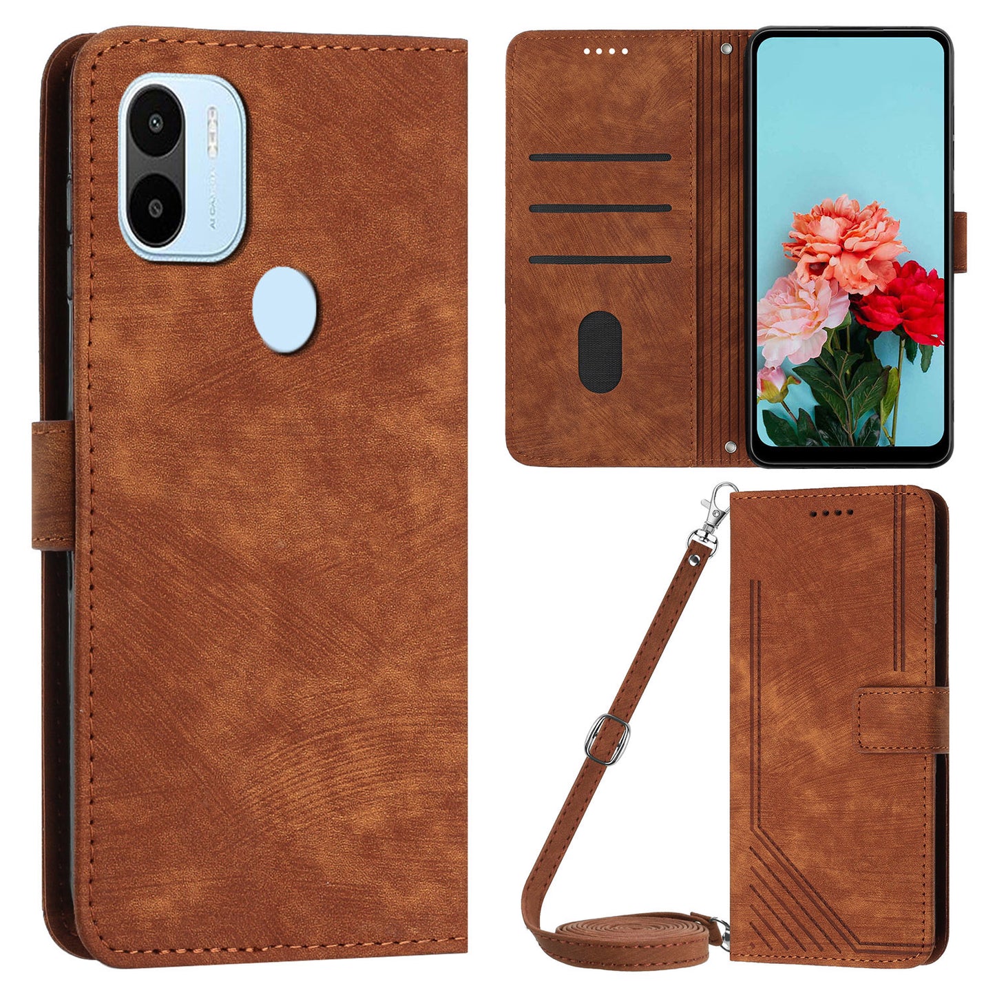 Wallet Phone Case for Xiaomi Redmi A1+ 4G / A2+ 4G / Poco C50 4G , PU Leather Lines Imprinted Folio Book Stand Cover