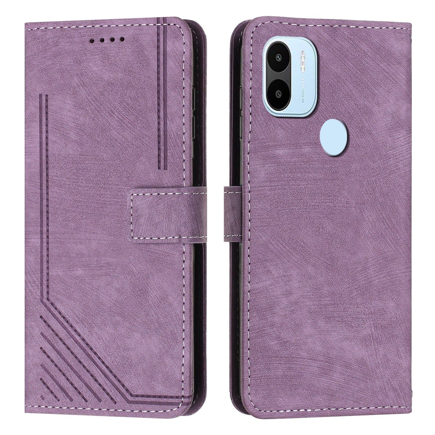 Wallet Phone Case for Xiaomi Redmi A1+ 4G / A2+ 4G / Poco C50 4G , PU Leather Lines Imprinted Folio Book Stand Cover