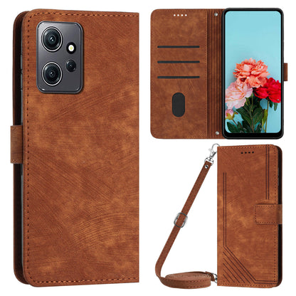 For Xiaomi Redmi Note 12 4G PU Leather Flip Cover Lines Imprinted Folio Stand Wallet Phone Case