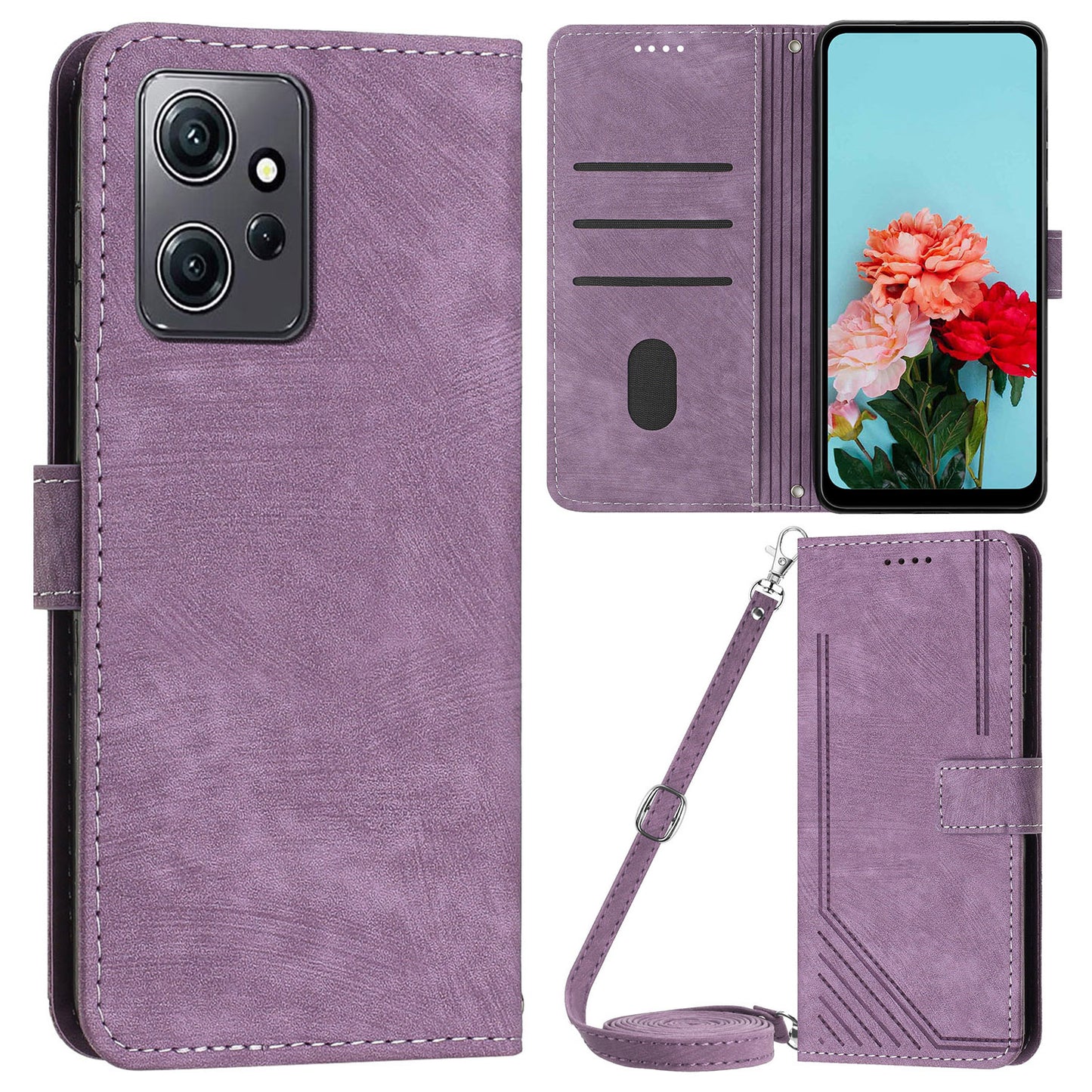 For Xiaomi Redmi Note 12 4G PU Leather Flip Cover Lines Imprinted Folio Stand Wallet Phone Case