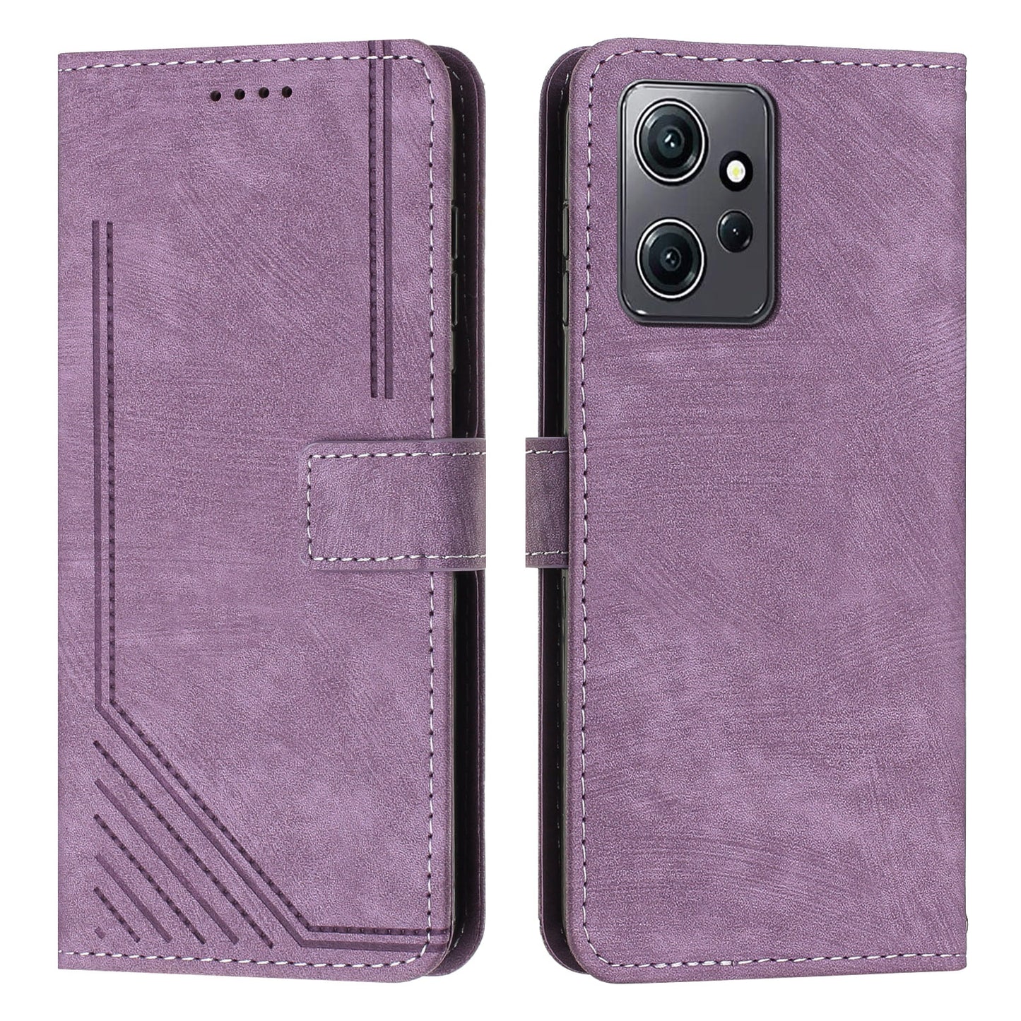For Xiaomi Redmi Note 12 4G PU Leather Flip Cover Lines Imprinted Folio Stand Wallet Phone Case