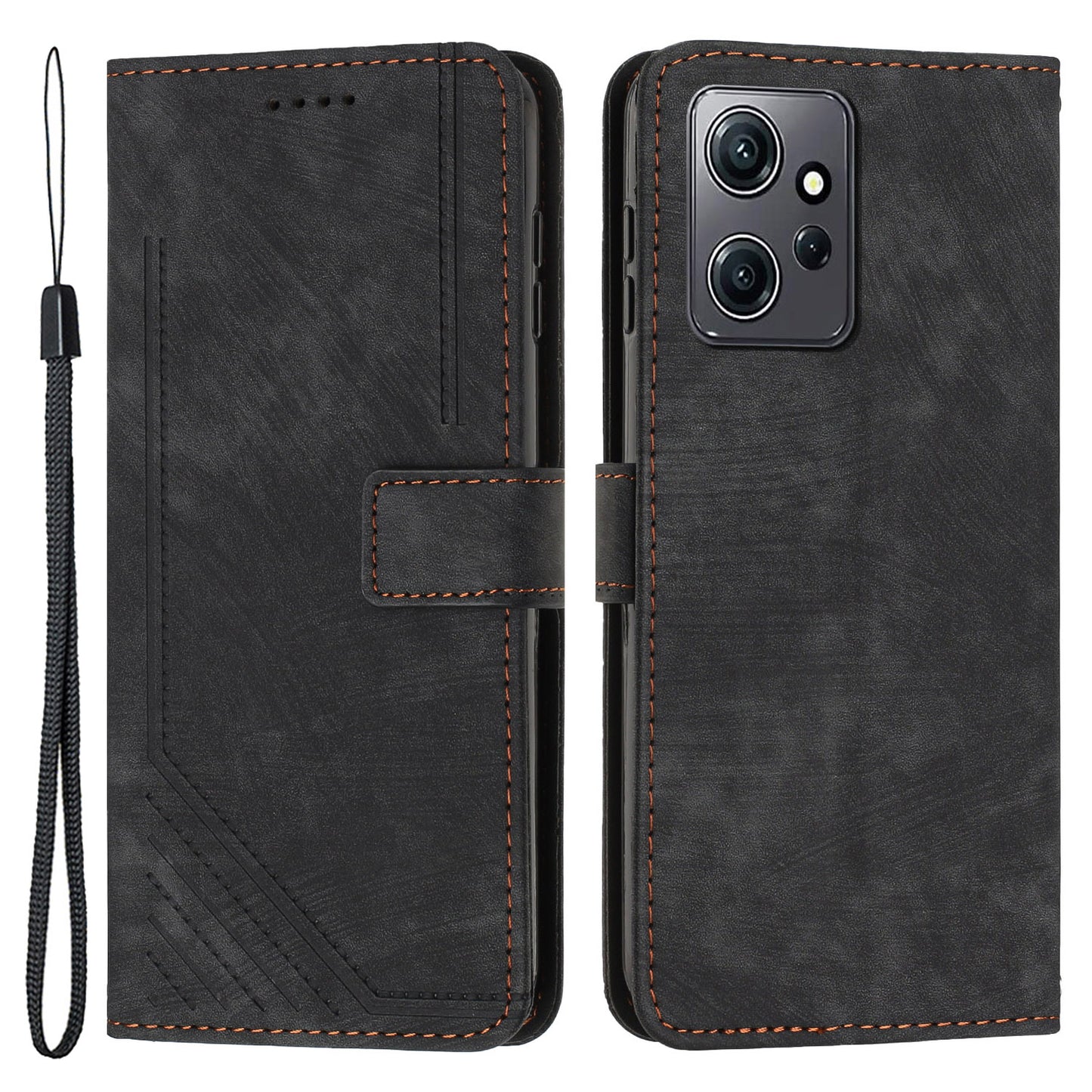 Phone Case for Xiaomi Redmi Note 12 4G Drop-proof Lines Imprint Leather Wallet Stand Cover