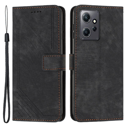 Phone Case for Xiaomi Redmi Note 12 4G Drop-proof Lines Imprint Leather Wallet Stand Cover