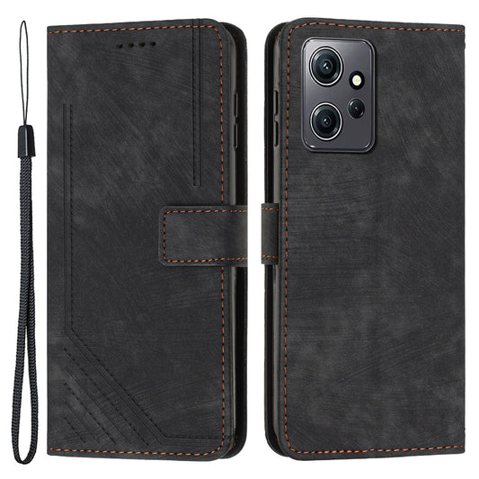 Phone Case for Xiaomi Redmi Note 12 4G Drop-proof Lines Imprint Leather Wallet Stand Cover
