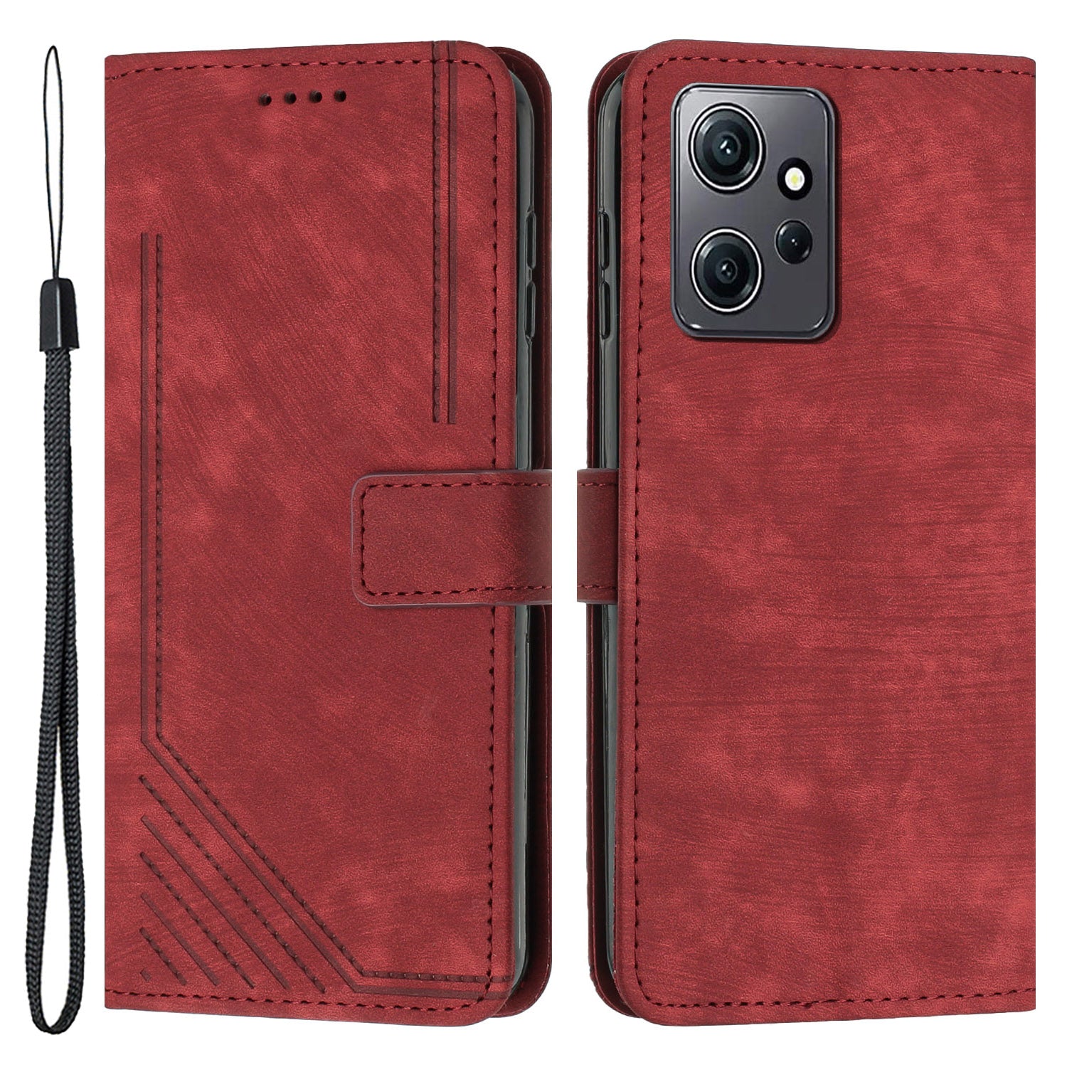 Phone Case for Xiaomi Redmi Note 12 4G Drop-proof Lines Imprint Leather Wallet Stand Cover