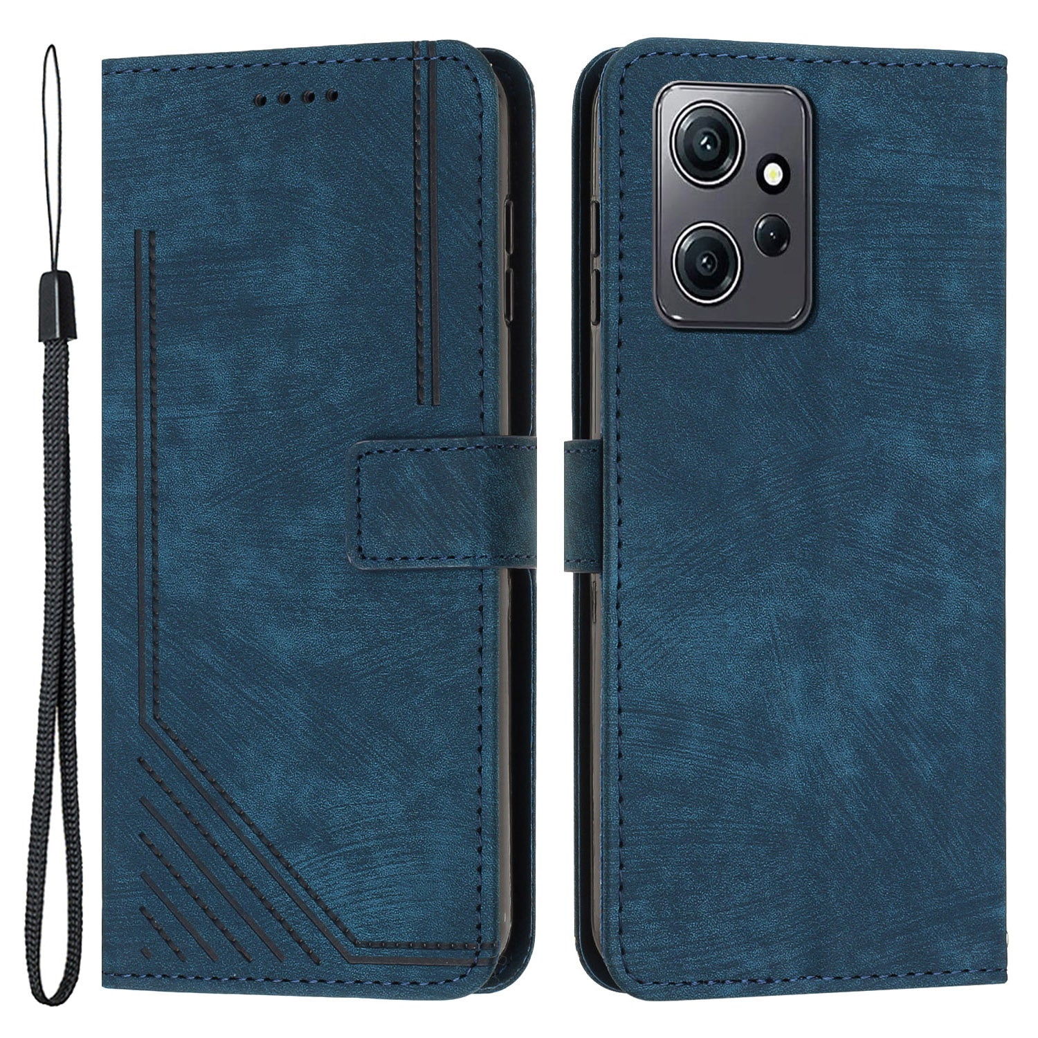 Phone Case for Xiaomi Redmi Note 12 4G Drop-proof Lines Imprint Leather Wallet Stand Cover