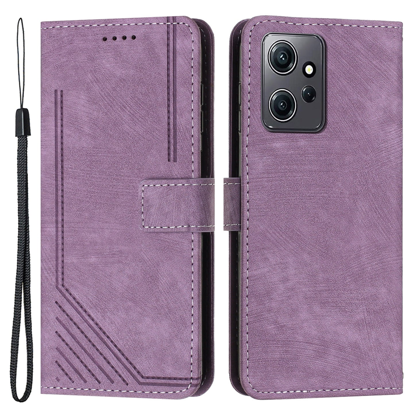 Phone Case for Xiaomi Redmi Note 12 4G Drop-proof Lines Imprint Leather Wallet Stand Cover