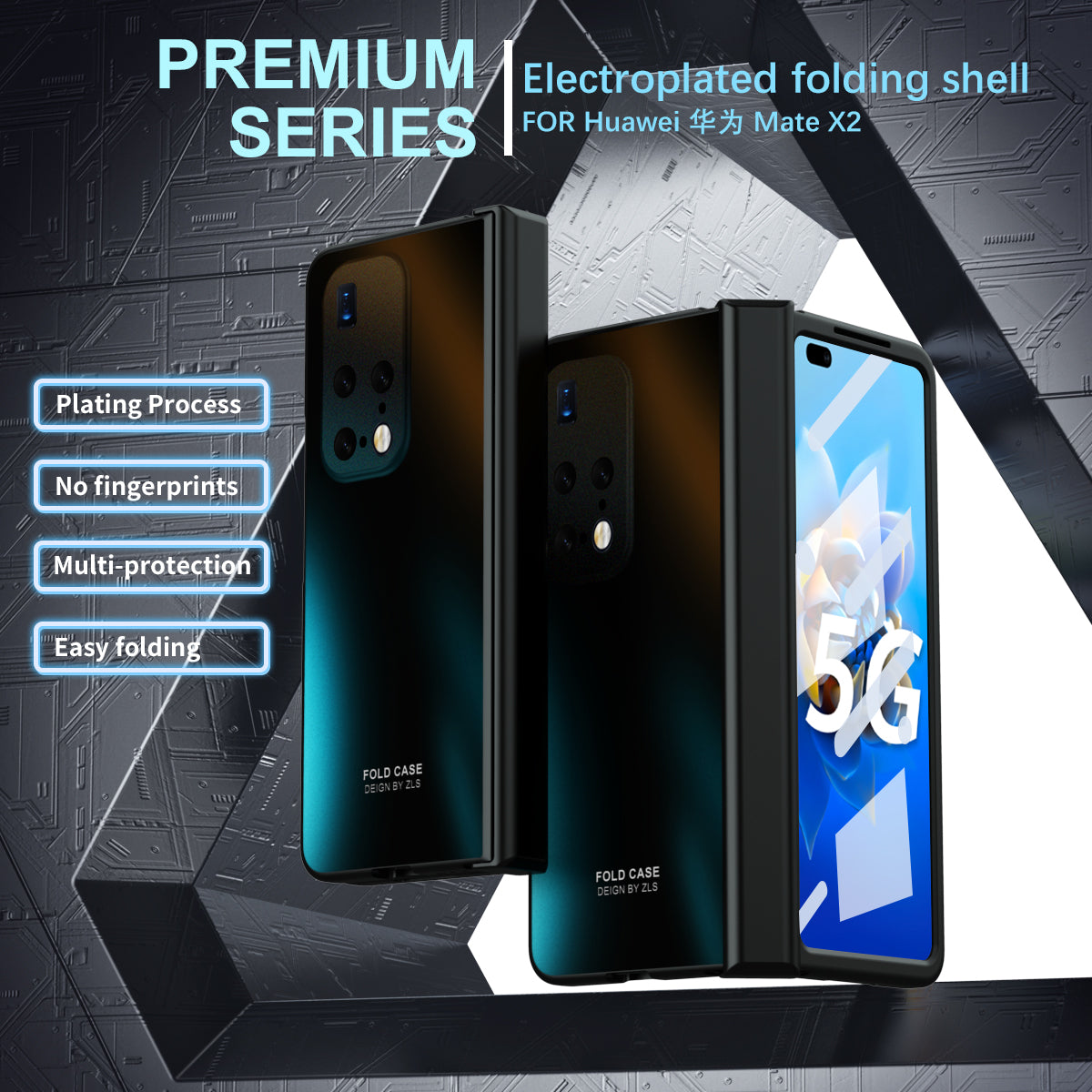 Phone Case for Huawei Mate X2 Anti-Drop Hard PC Protective Phone Shell Cover with Screen Film