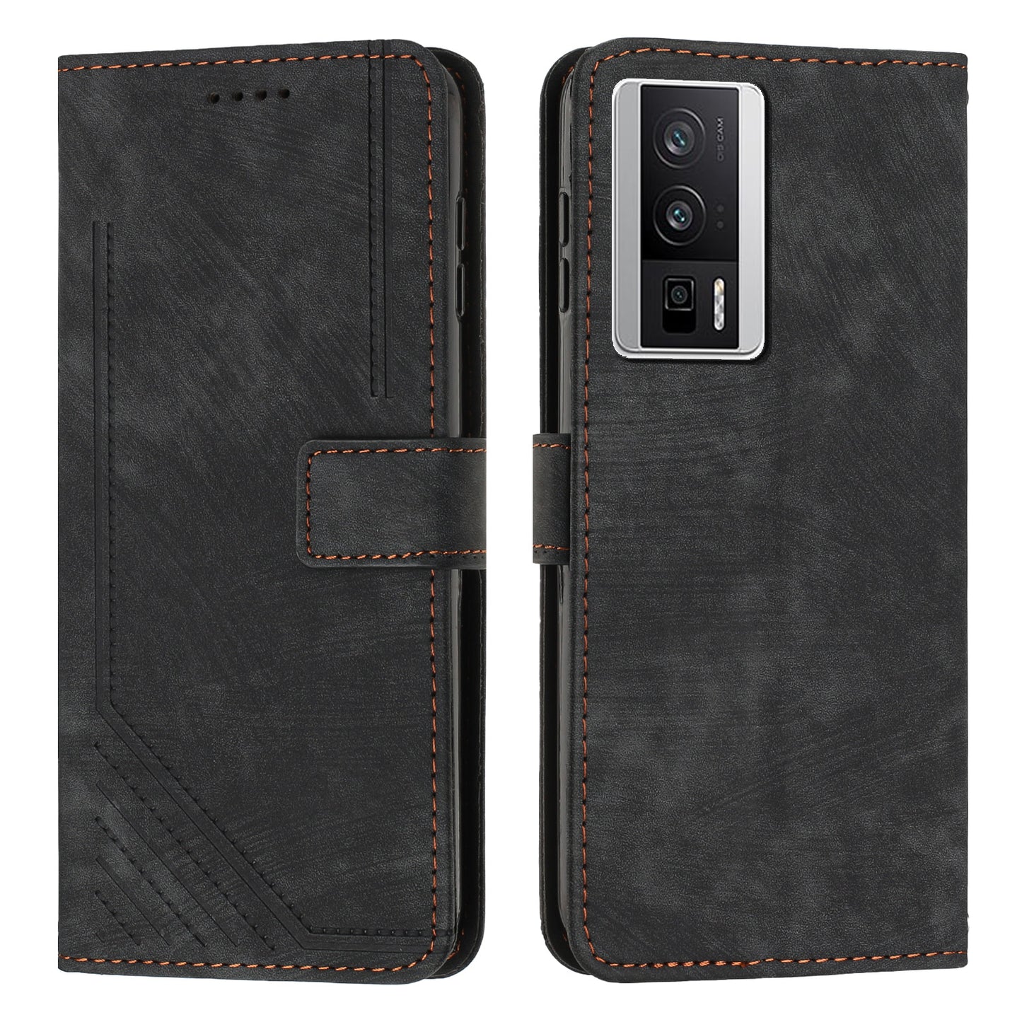For Xiaomi Poco F5 Pro 5G / Redmi K60 Pro 5G / K60 5G Leather Phone Case Lines Imprinted Stand Phone Wallet Cover