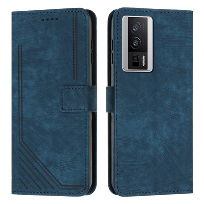 For Xiaomi Poco F5 Pro 5G / Redmi K60 Pro 5G / K60 5G Leather Phone Case Lines Imprinted Stand Phone Wallet Cover