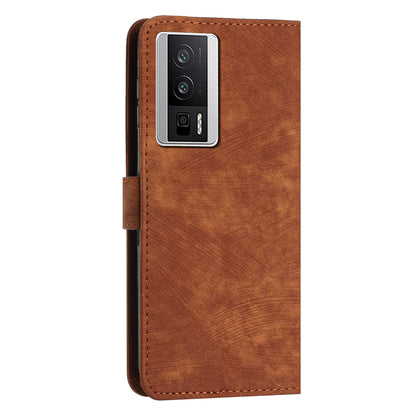 For Xiaomi Poco F5 Pro 5G / Redmi K60 Pro 5G / K60 5G Leather Phone Case Lines Imprinted Stand Phone Wallet Cover
