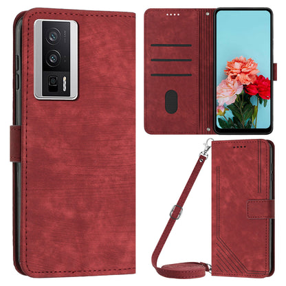 For Xiaomi Poco F5 Pro 5G / Redmi K60 Pro 5G / K60 5G Leather Phone Case Lines Imprinted Stand Phone Wallet Cover