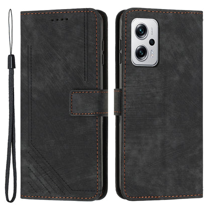 Phone Case for Xiaomi Redmi Note 11T Pro 5G / Note 11T Pro+ 5G / Note 12T Pro 5G / Poco X4 GT 5G / Redmi K50i 5G Lines Imprint Wallet Stand Leather Cover