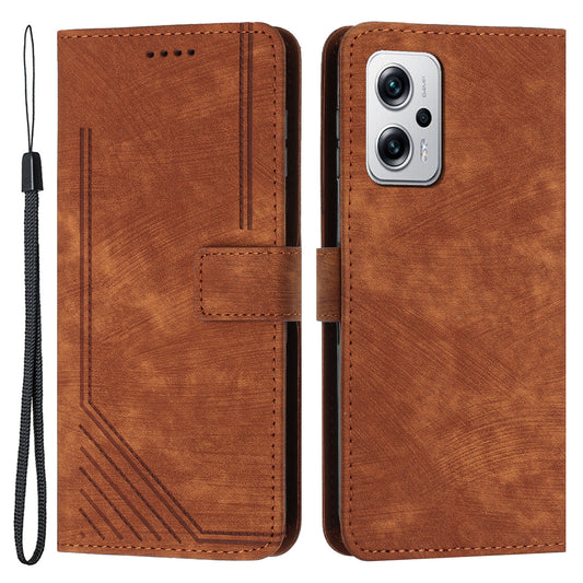 Phone Case for Xiaomi Redmi Note 11T Pro 5G / Note 11T Pro+ 5G / Note 12T Pro 5G / Poco X4 GT 5G / Redmi K50i 5G Lines Imprint Wallet Stand Leather Cover