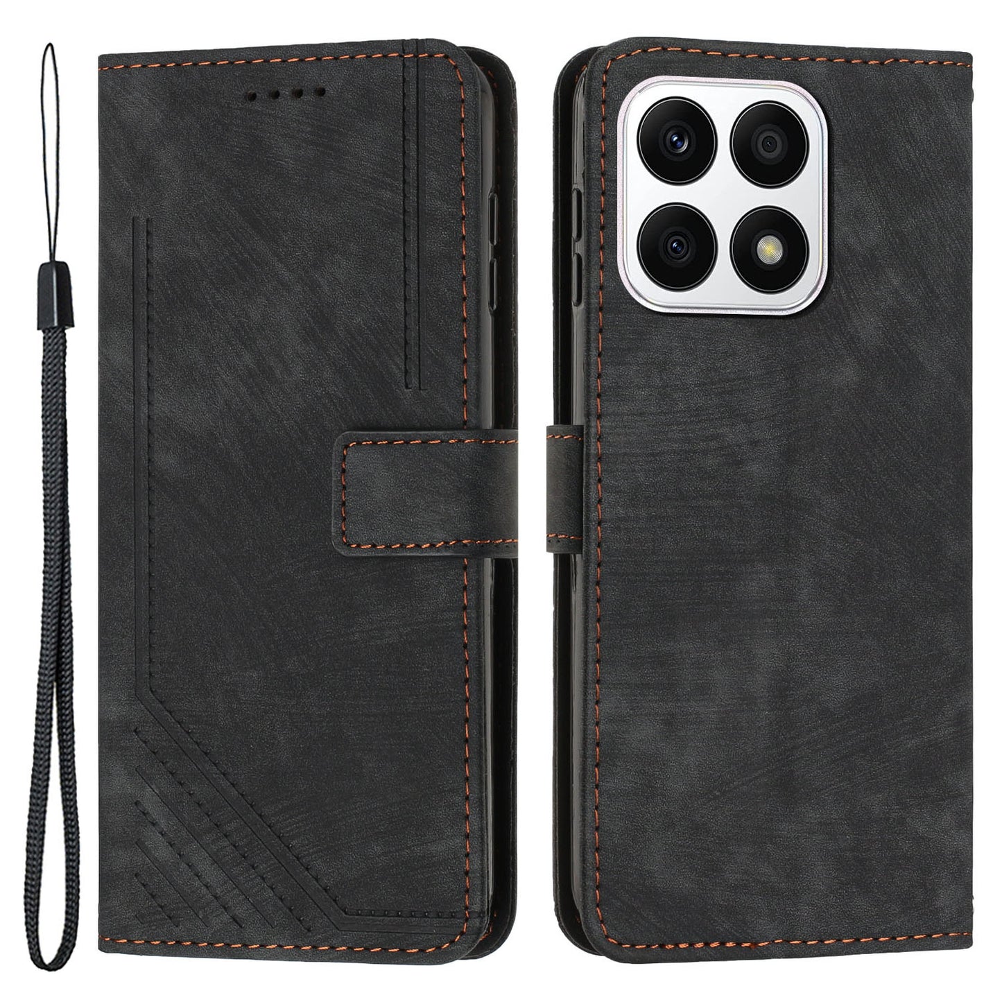 For Honor X8a 4G Imprint Lines Leather Wallet Anti-drop Shell Skin-touch Stand Mobile Phone Case