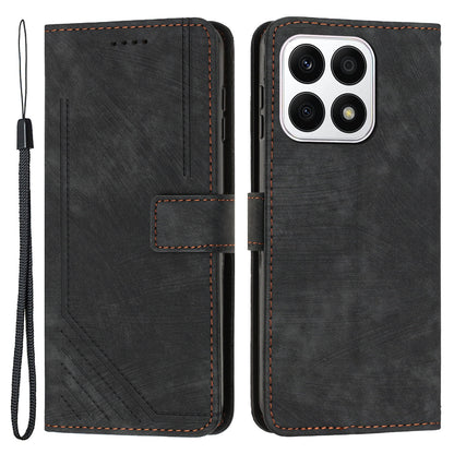 For Honor X8a 4G Imprint Lines Leather Wallet Anti-drop Shell Skin-touch Stand Mobile Phone Case