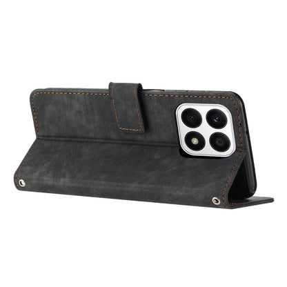 For Honor X8a 4G Imprint Lines Leather Wallet Anti-drop Shell Skin-touch Stand Mobile Phone Case