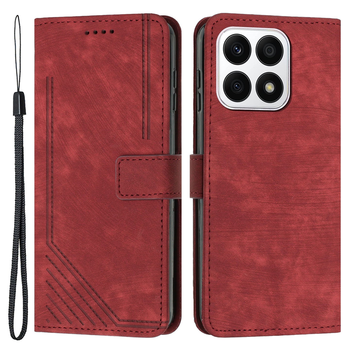 For Honor X8a 4G Imprint Lines Leather Wallet Anti-drop Shell Skin-touch Stand Mobile Phone Case