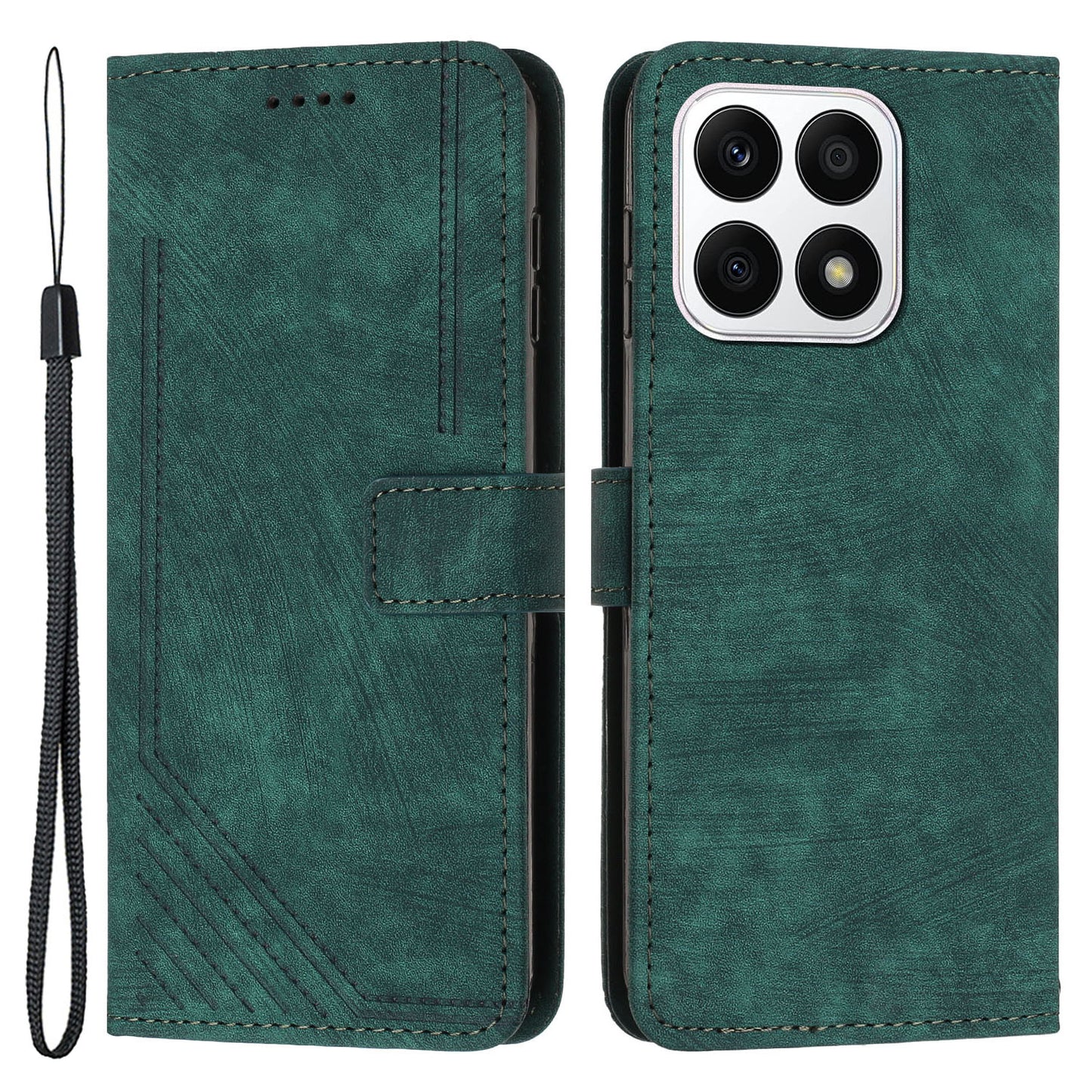 For Honor X8a 4G Imprint Lines Leather Wallet Anti-drop Shell Skin-touch Stand Mobile Phone Case