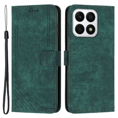 For Honor X8a 4G Imprint Lines Leather Wallet Anti-drop Shell Skin-touch Stand Mobile Phone Case