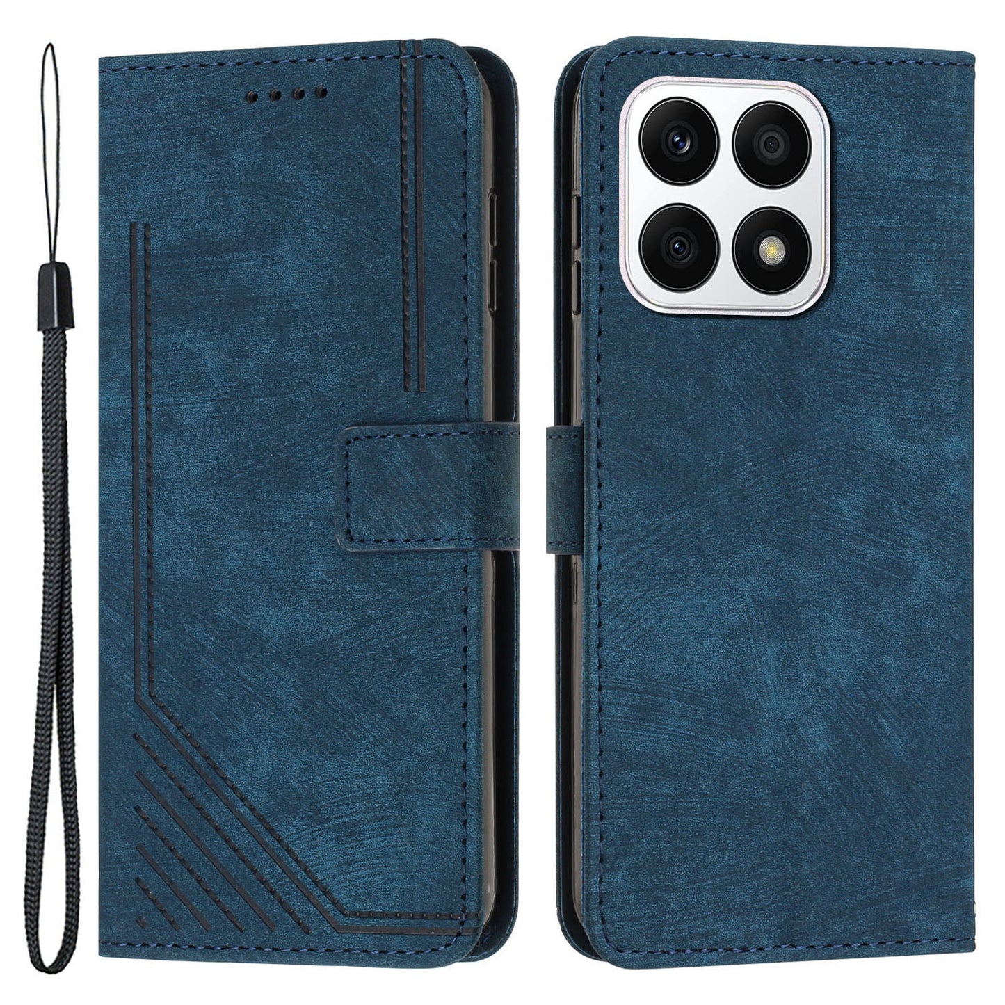 For Honor X8a 4G Imprint Lines Leather Wallet Anti-drop Shell Skin-touch Stand Mobile Phone Case