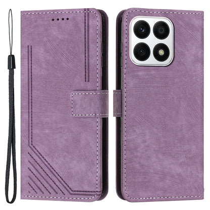 For Honor X8a 4G Imprint Lines Leather Wallet Anti-drop Shell Skin-touch Stand Mobile Phone Case