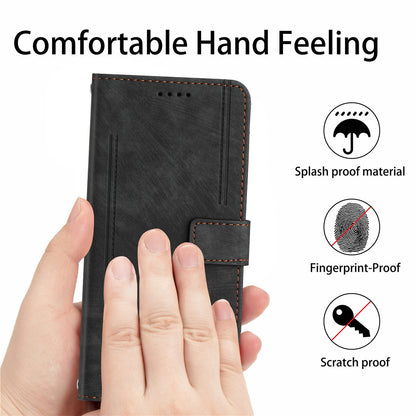For Honor X8a 4G PU Leather Wallet Case Lines Imprinted Stand Drop-proof Phone Shell with 2 Straps