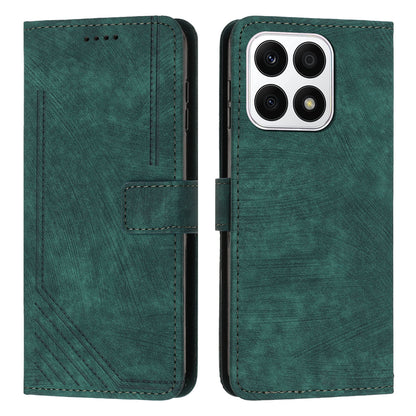 For Honor X8a 4G PU Leather Wallet Case Lines Imprinted Stand Drop-proof Phone Shell with 2 Straps