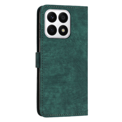 For Honor X8a 4G PU Leather Wallet Case Lines Imprinted Stand Drop-proof Phone Shell with 2 Straps