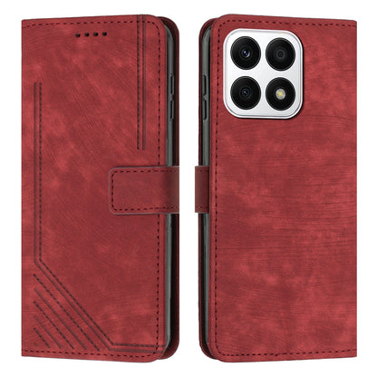 For Honor X8a 4G PU Leather Wallet Case Lines Imprinted Stand Drop-proof Phone Shell with 2 Straps