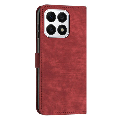 For Honor X8a 4G PU Leather Wallet Case Lines Imprinted Stand Drop-proof Phone Shell with 2 Straps