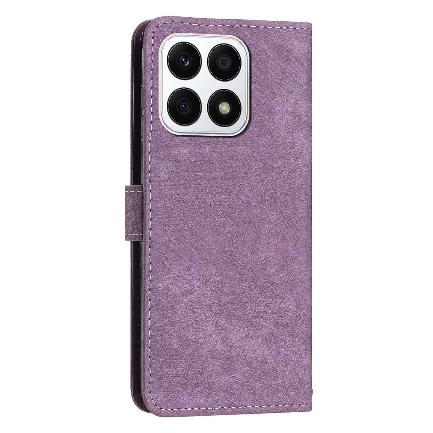 For Honor X8a 4G PU Leather Wallet Case Lines Imprinted Stand Drop-proof Phone Shell with 2 Straps