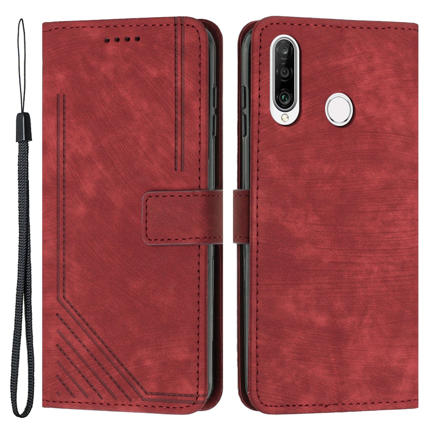 For Huawei P30 Lite New Edition / P30 Lite / nova 4e / Honor 20 Lite Stand Imprinted Phone Case Leather Wallet Skin-touch Shell