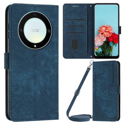 For Honor X9a 5G / X40 5G / Magic5 Lite 5G Wallet Leather Phone Cover Lines Imprinted Stand Case with Straps