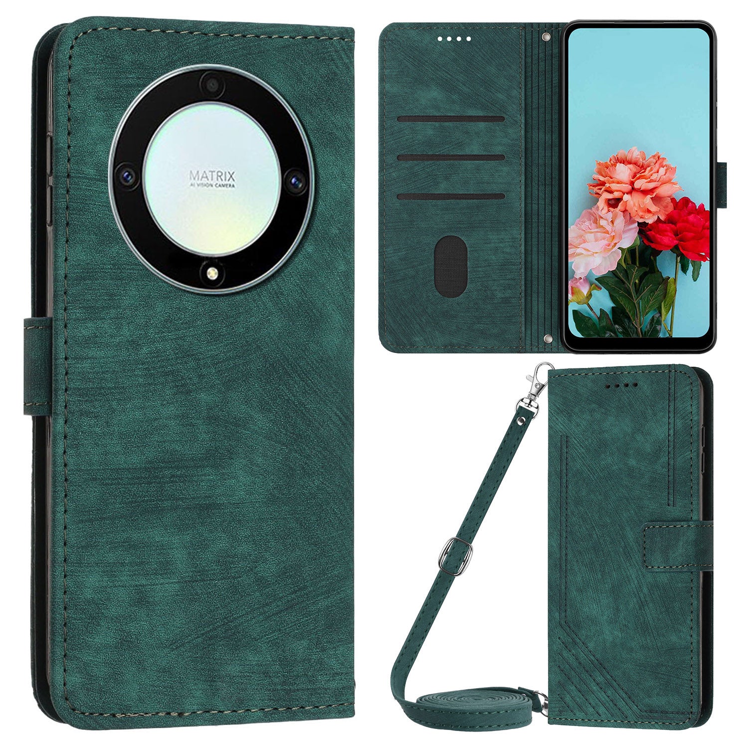 For Honor X9a 5G / X40 5G / Magic5 Lite 5G Wallet Leather Phone Cover Lines Imprinted Stand Case with Straps